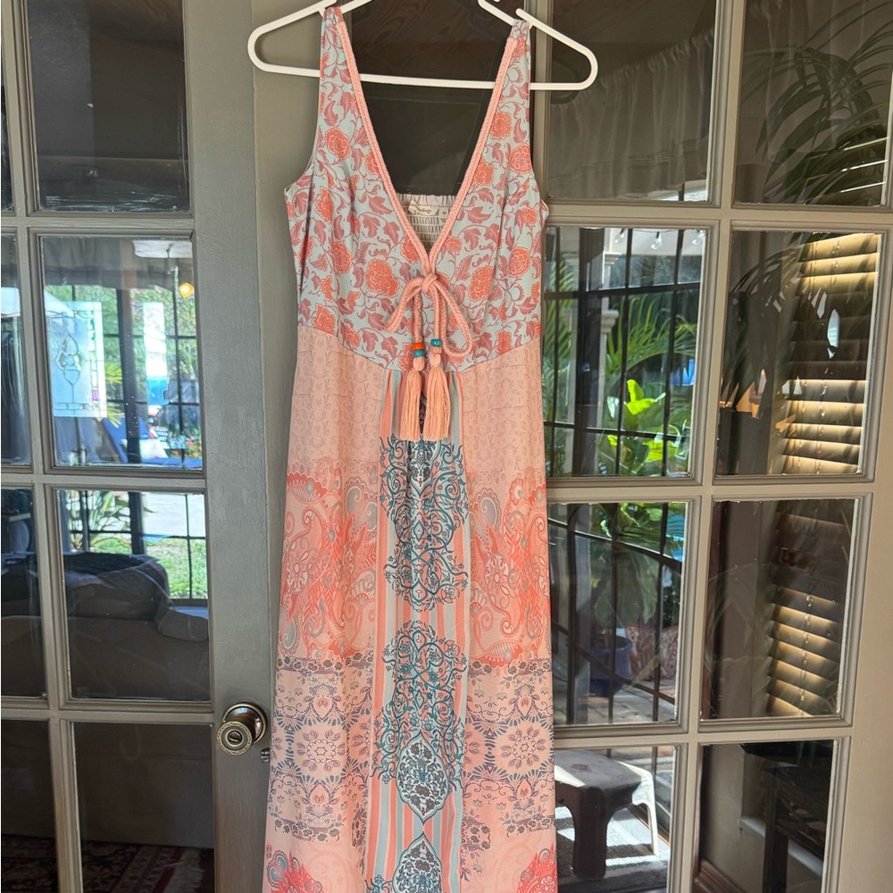 Soft Surroundings Coral and Teal Maxi Dress